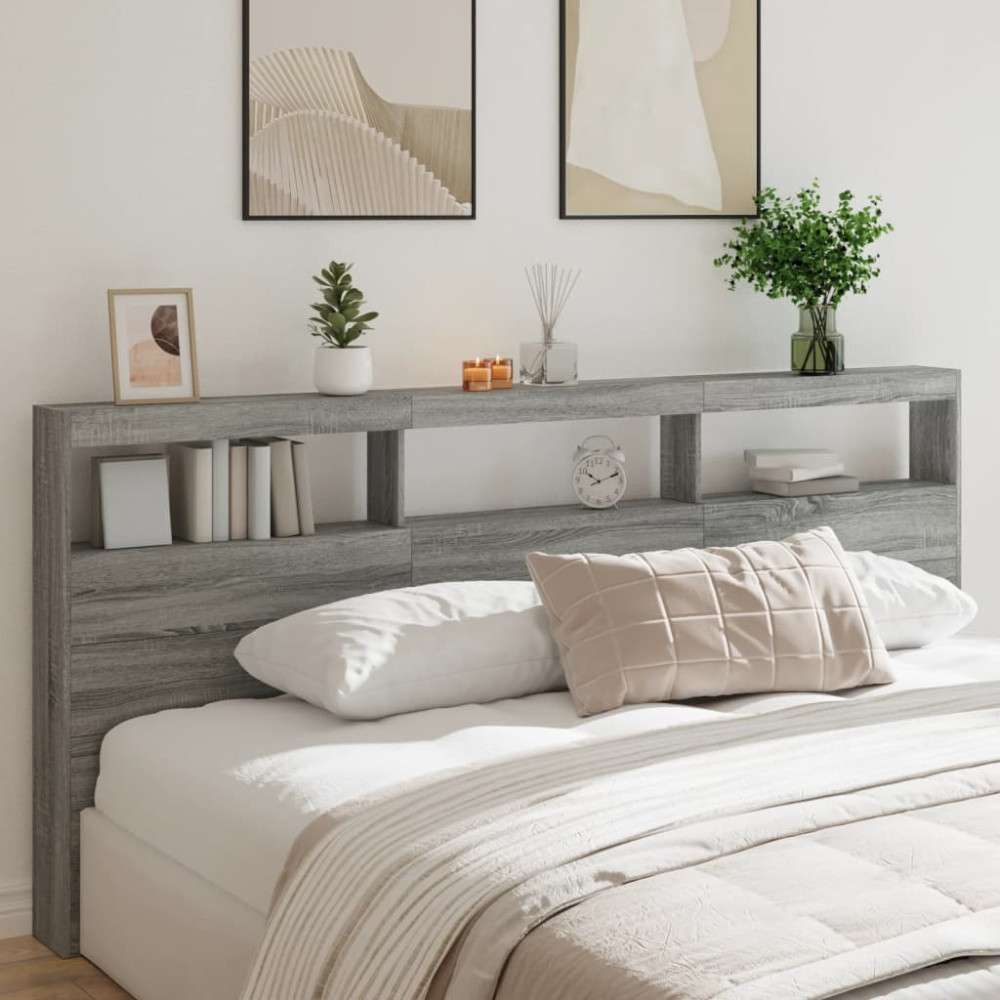 Produktbild för Sänggavel med LED grå sonoma 220x17x102 cm