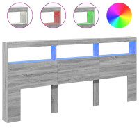Produktbild för Sänggavel med LED grå sonoma 220x17x102 cm
