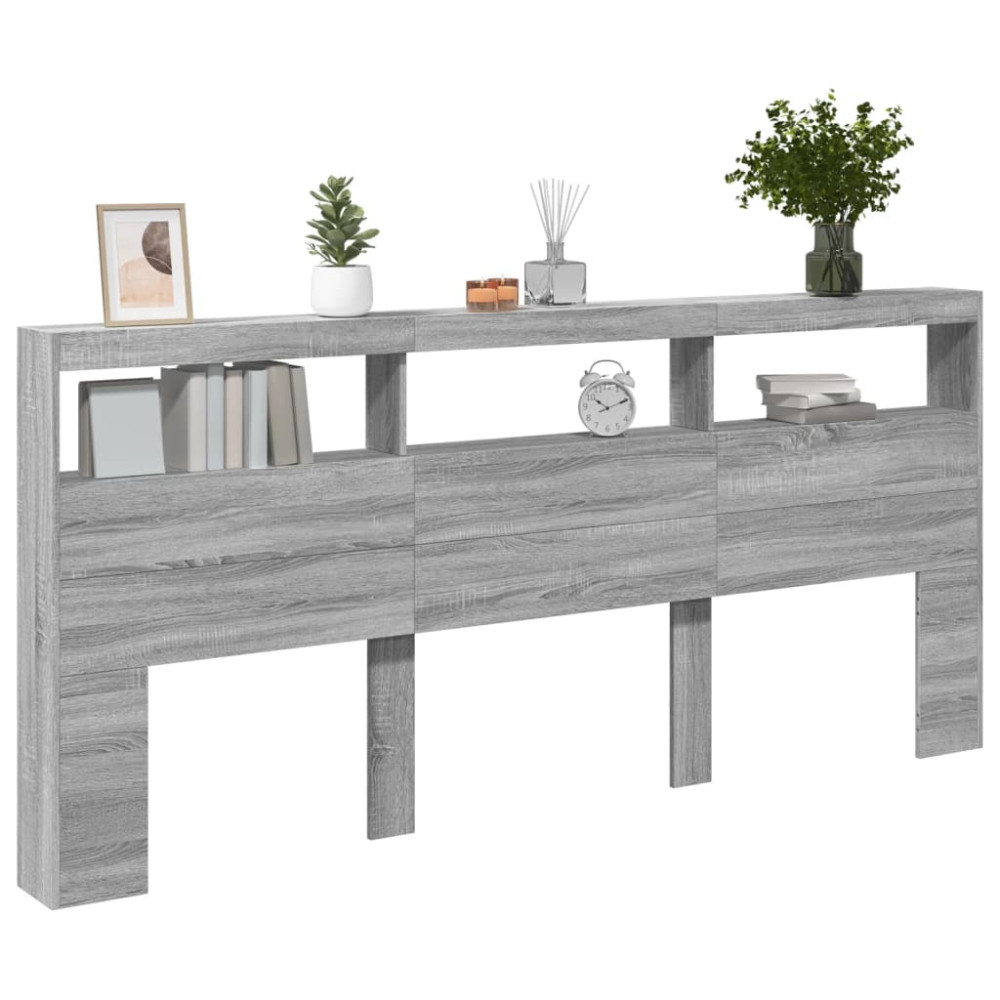 Produktbild för Sänggavel med LED grå sonoma 220x17x102 cm