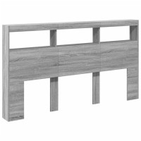 Produktbild för Sänggavel med LED grå sonoma 180x17x102 cm