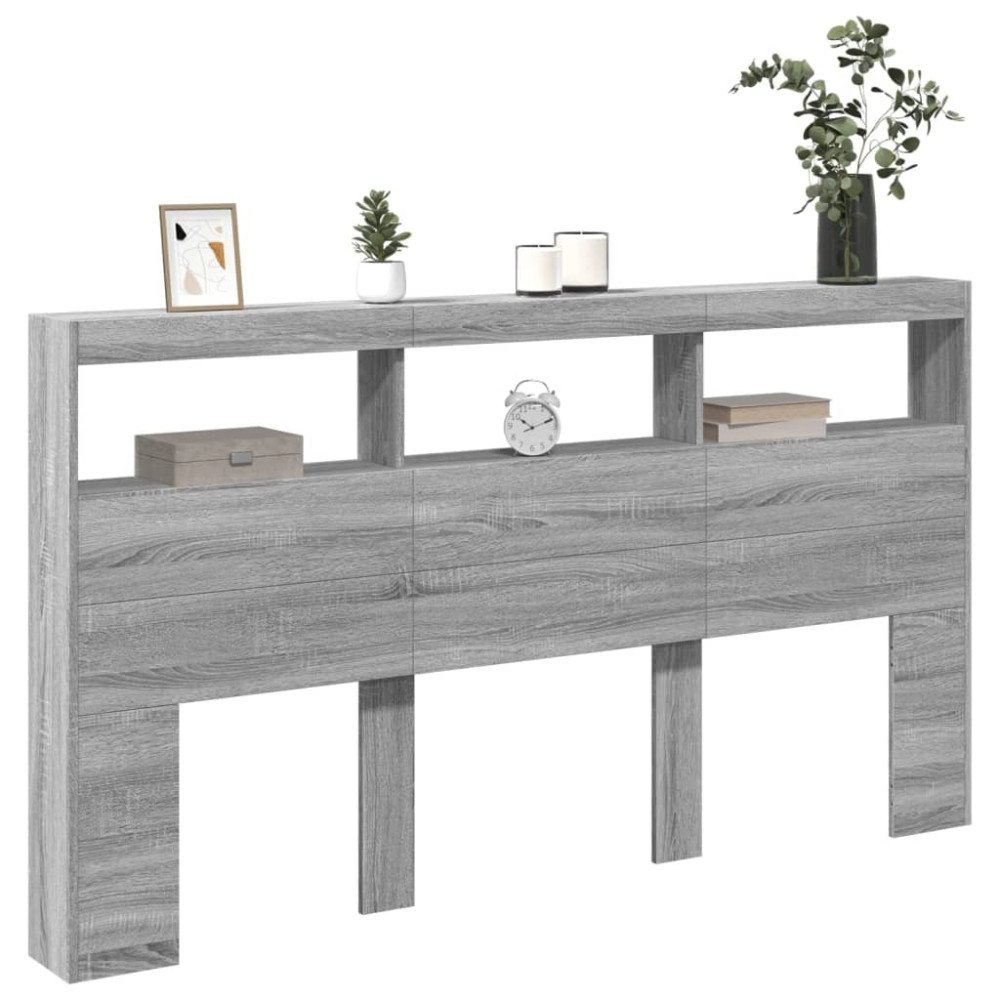 Produktbild för Sänggavel med LED grå sonoma 180x17x102 cm