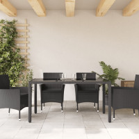 Produktbild för Trädgårdsbord med glasskiva svart 150x90x75 cm konstrotting