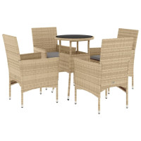 Produktbild för Matgrupp för trädgård med dynor 5 delar beige konstrotting&glas