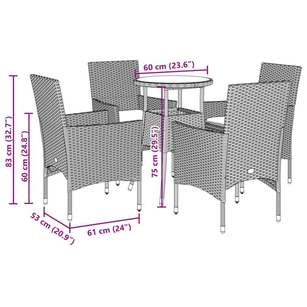 Produktbild för Matgrupp för trädgård med dynor 5 delar beige konstrotting&glas