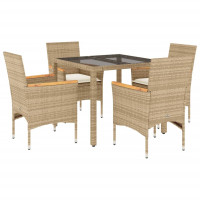 Produktbild för Matgrupp för trädgård med dynor 5 delar beige konstrotting&glas