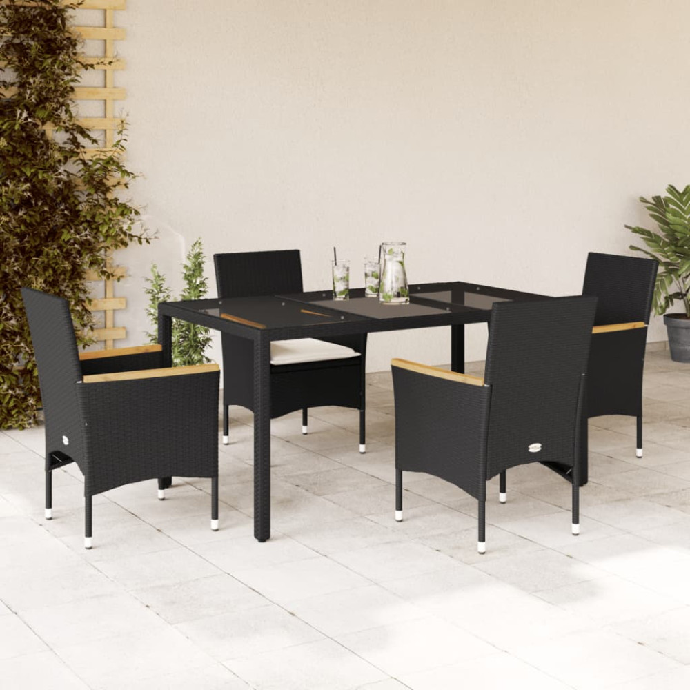 Produktbild för Matgrupp för trädgård med dynor 5 delar svart konstrotting&glas