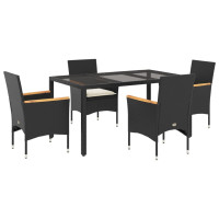 Produktbild för Matgrupp för trädgård med dynor 5 delar svart konstrotting&glas