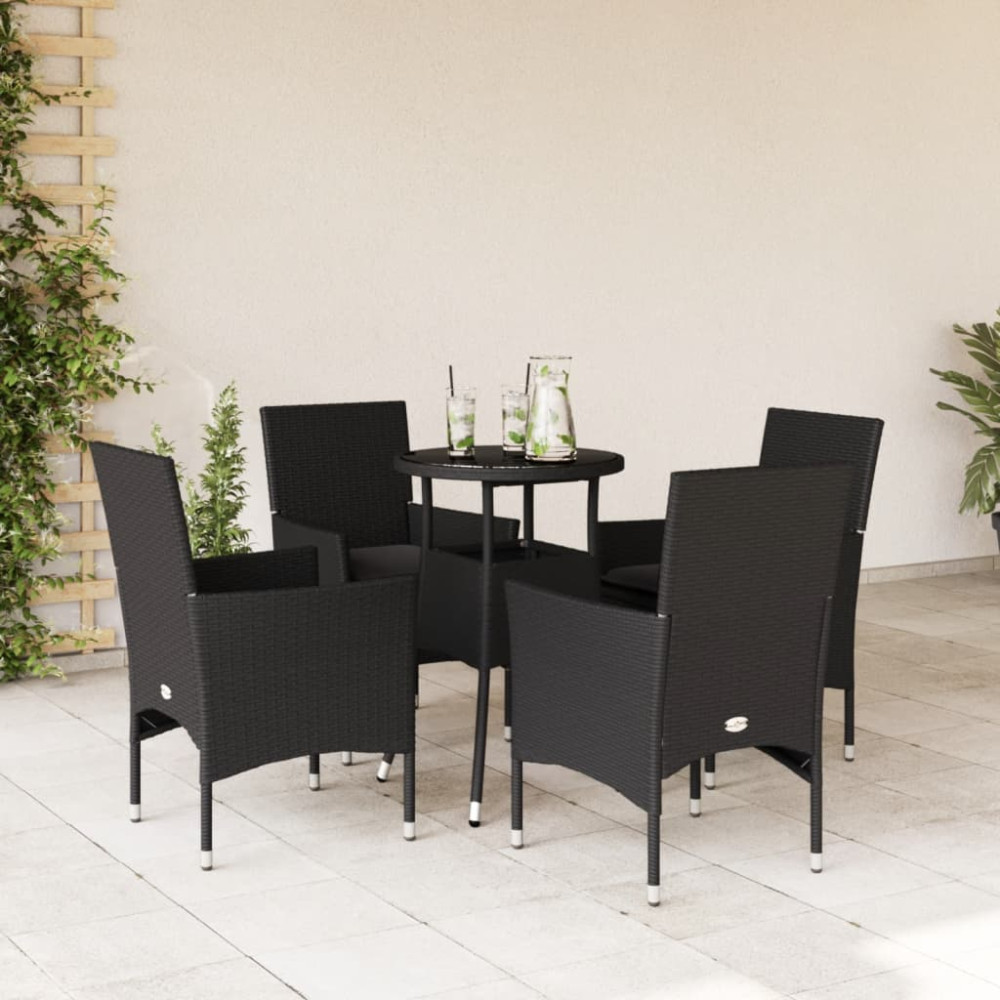 Produktbild för Matgrupp för trädgård med dynor 5 delar svart konstrotting&glas