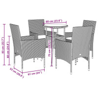 Produktbild för Matgrupp för trädgård med dynor 5 delar svart konstrotting&glas