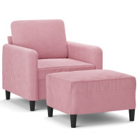 Produktbild för Fåtölj med fotpall rosa 60 cm sammet