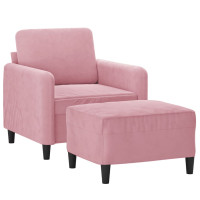 Produktbild för Fåtölj med fotpall rosa 60 cm sammet