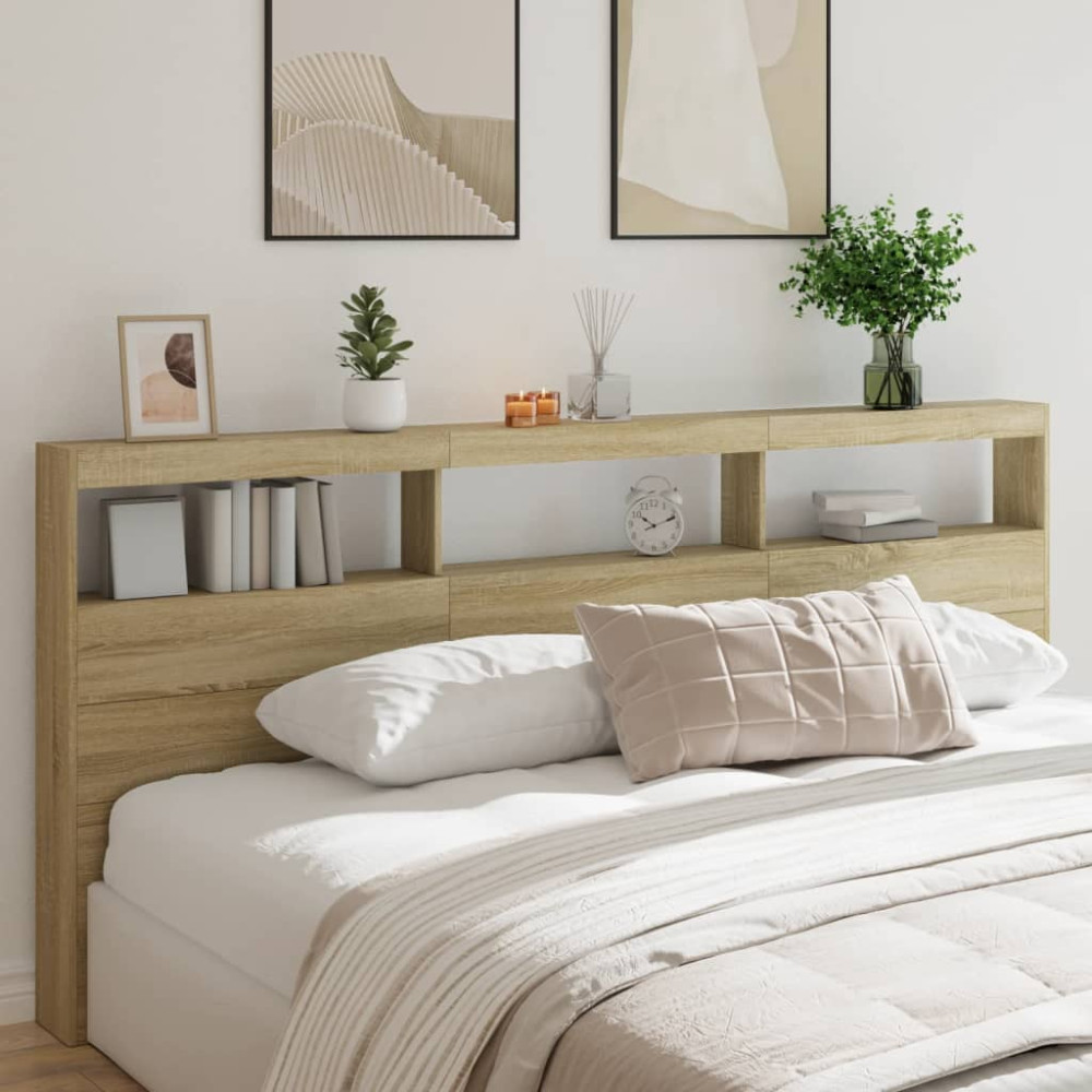 Produktbild för Sänggavel med LED sonoma-ek 220x17x102 cm