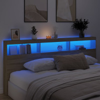 Produktbild för Sänggavel med LED sonoma-ek 220x17x102 cm