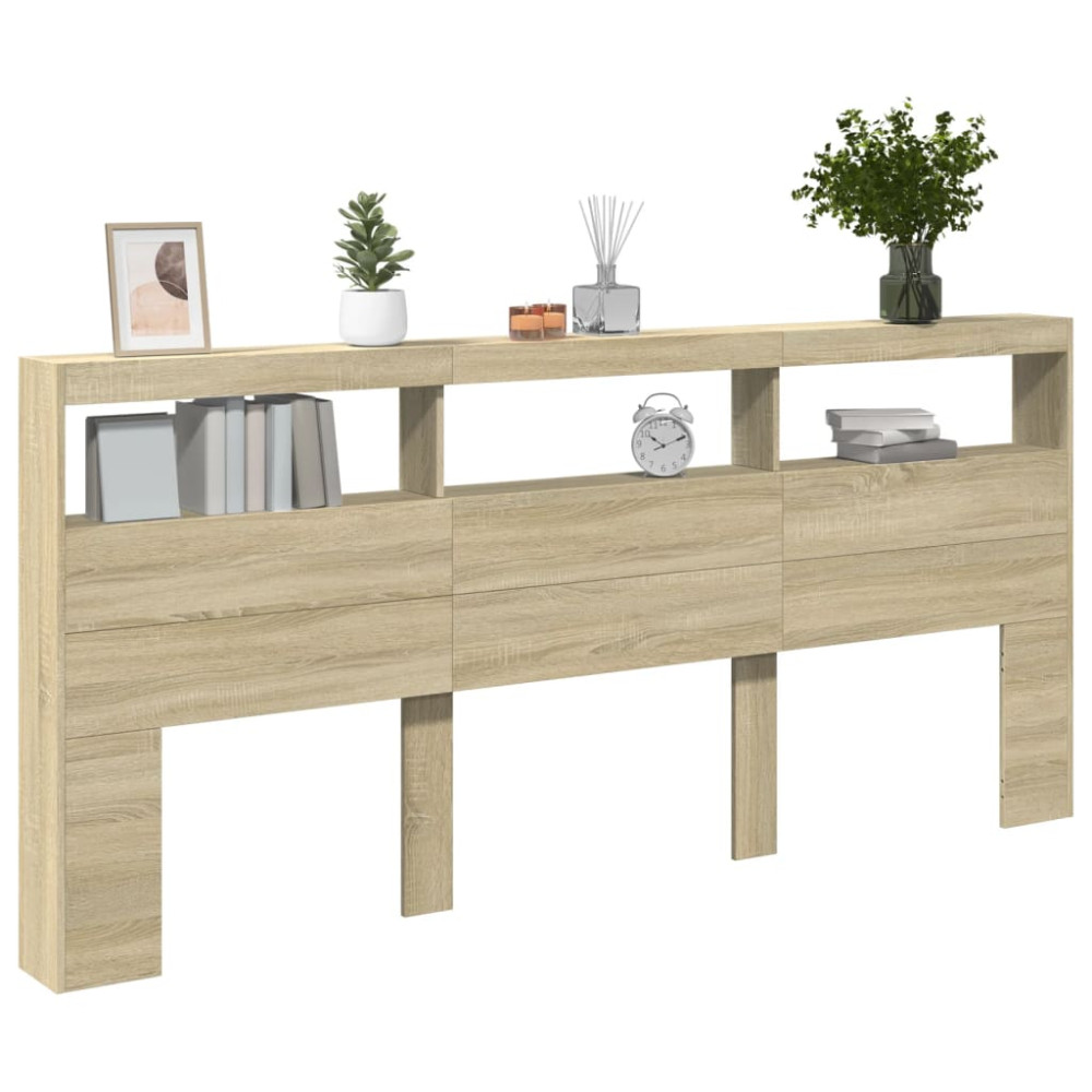 Produktbild för Sänggavel med LED sonoma-ek 220x17x102 cm
