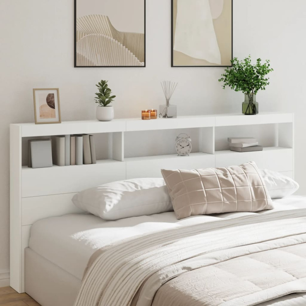 Produktbild för Sänggavel med LED vit 220x17x102 cm