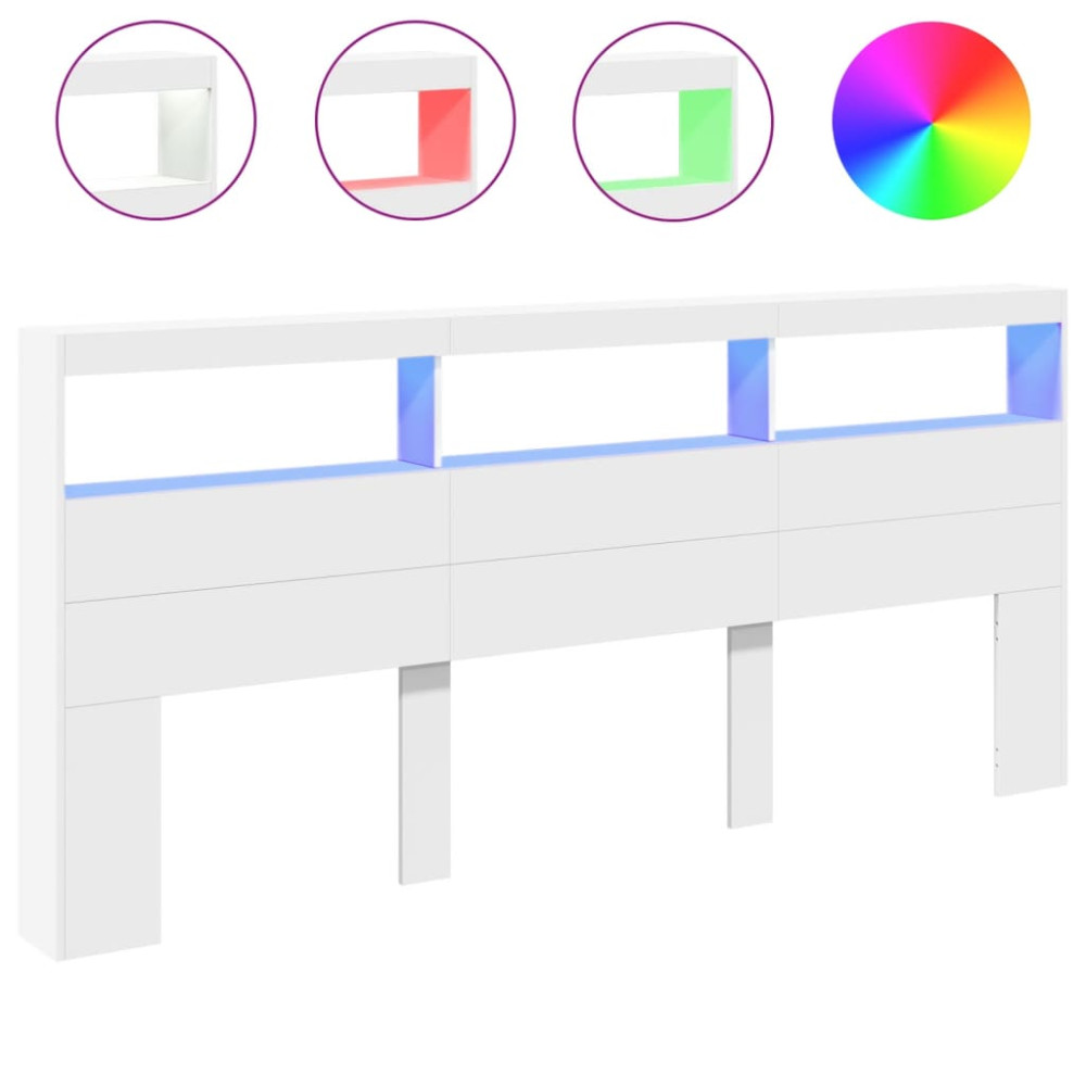 Produktbild för Sänggavel med LED vit 220x17x102 cm