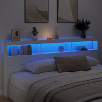 Produktbild för Sänggavel med LED vit 220x17x102 cm