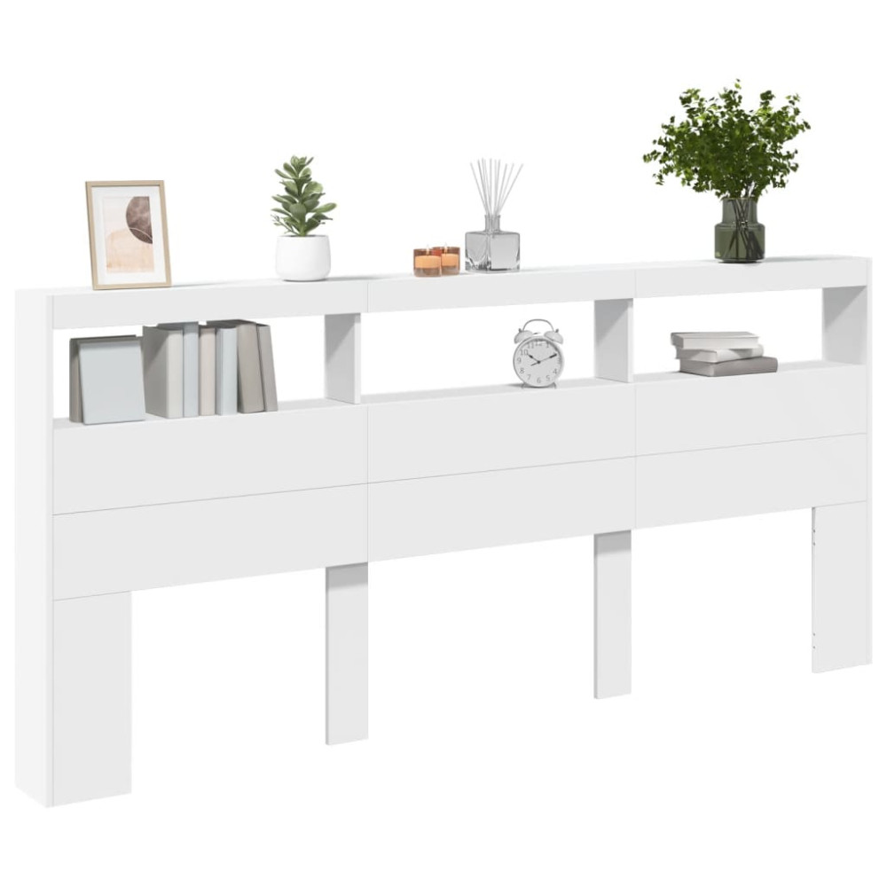 Produktbild för Sänggavel med LED vit 220x17x102 cm