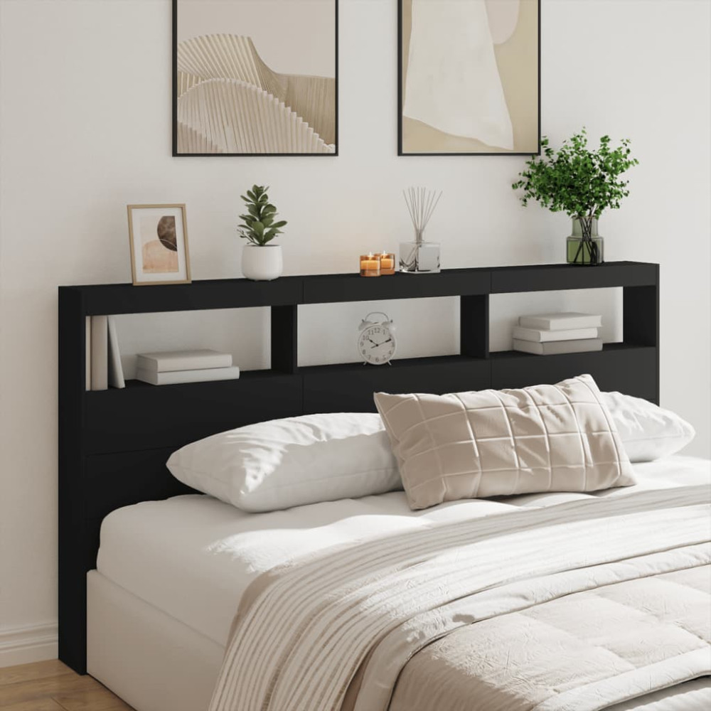 Produktbild för Sänggavel med LED svart 200x17x102 cm