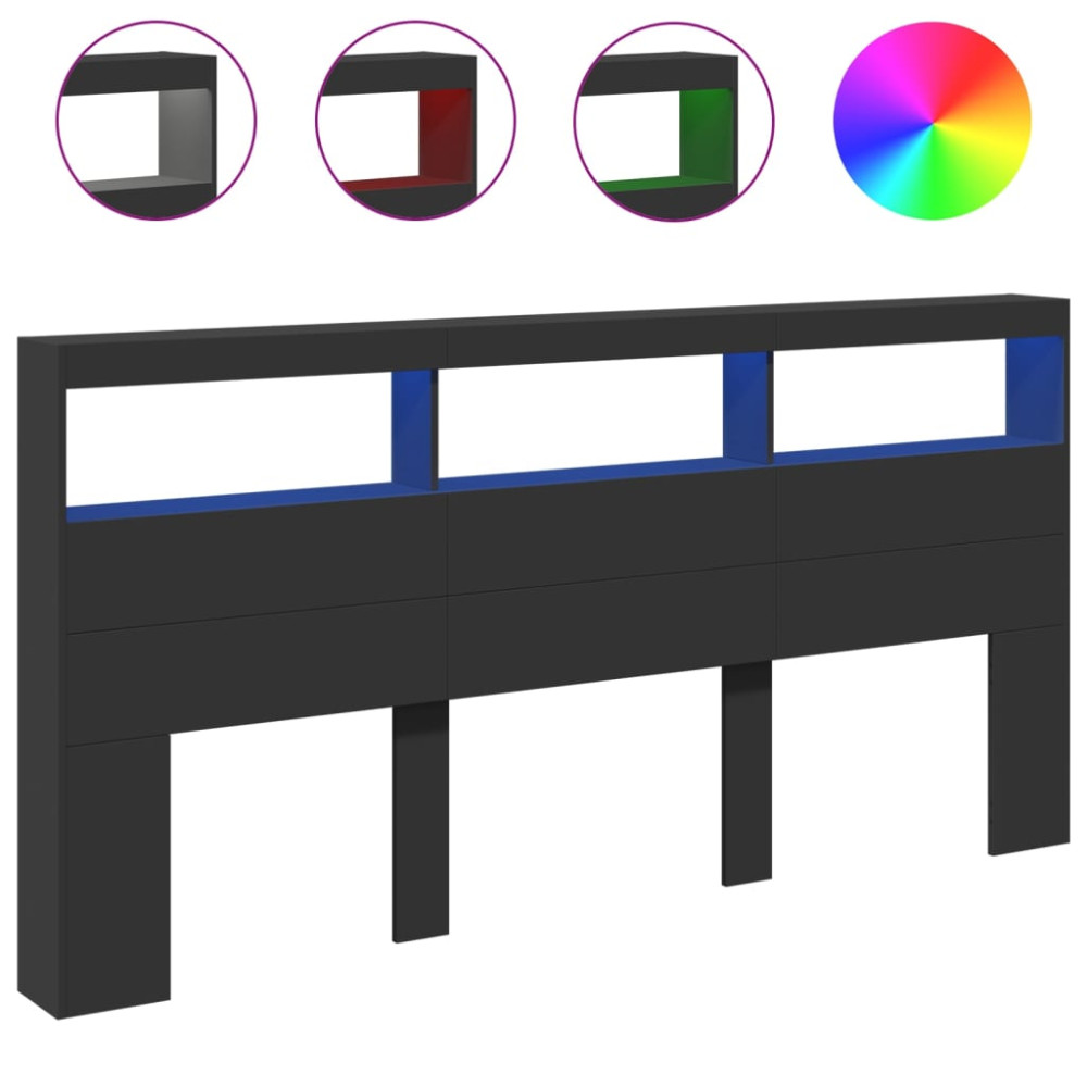 Produktbild för Sänggavel med LED svart 200x17x102 cm