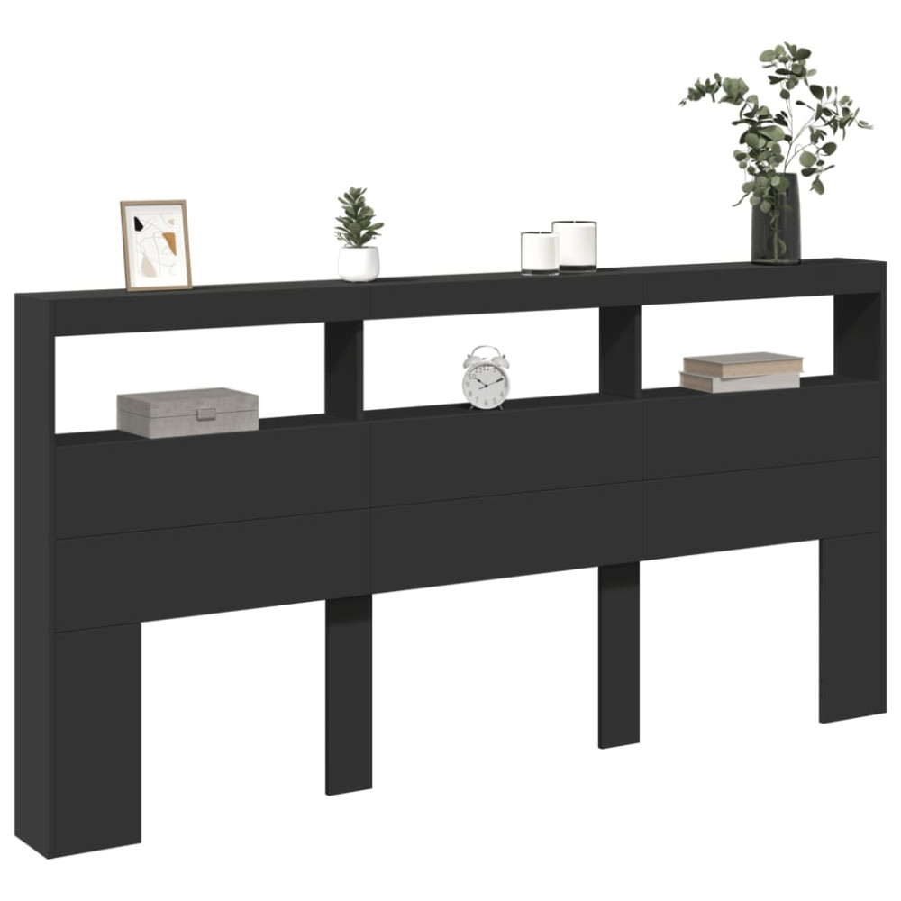 Produktbild för Sänggavel med LED svart 200x17x102 cm