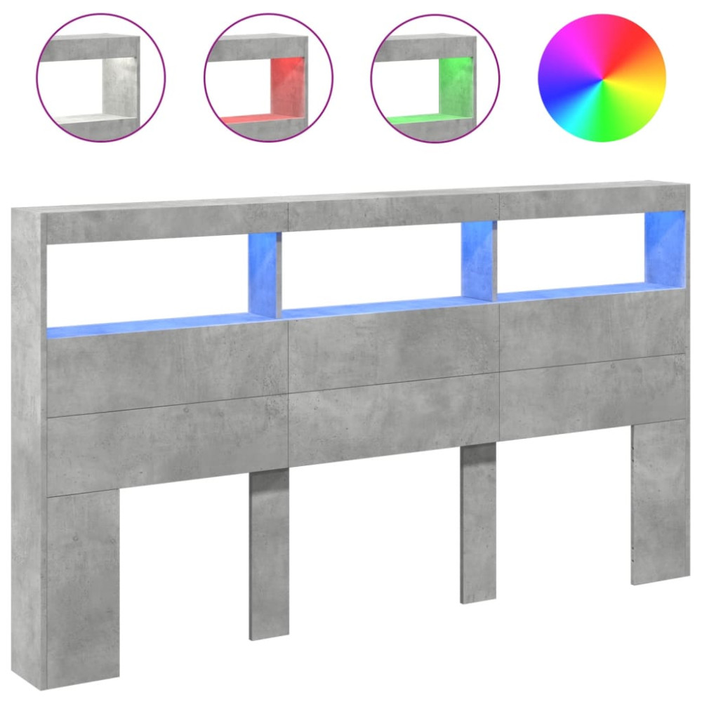 Produktbild för Sänggavel med LED betonggrå 180x17x102 cm