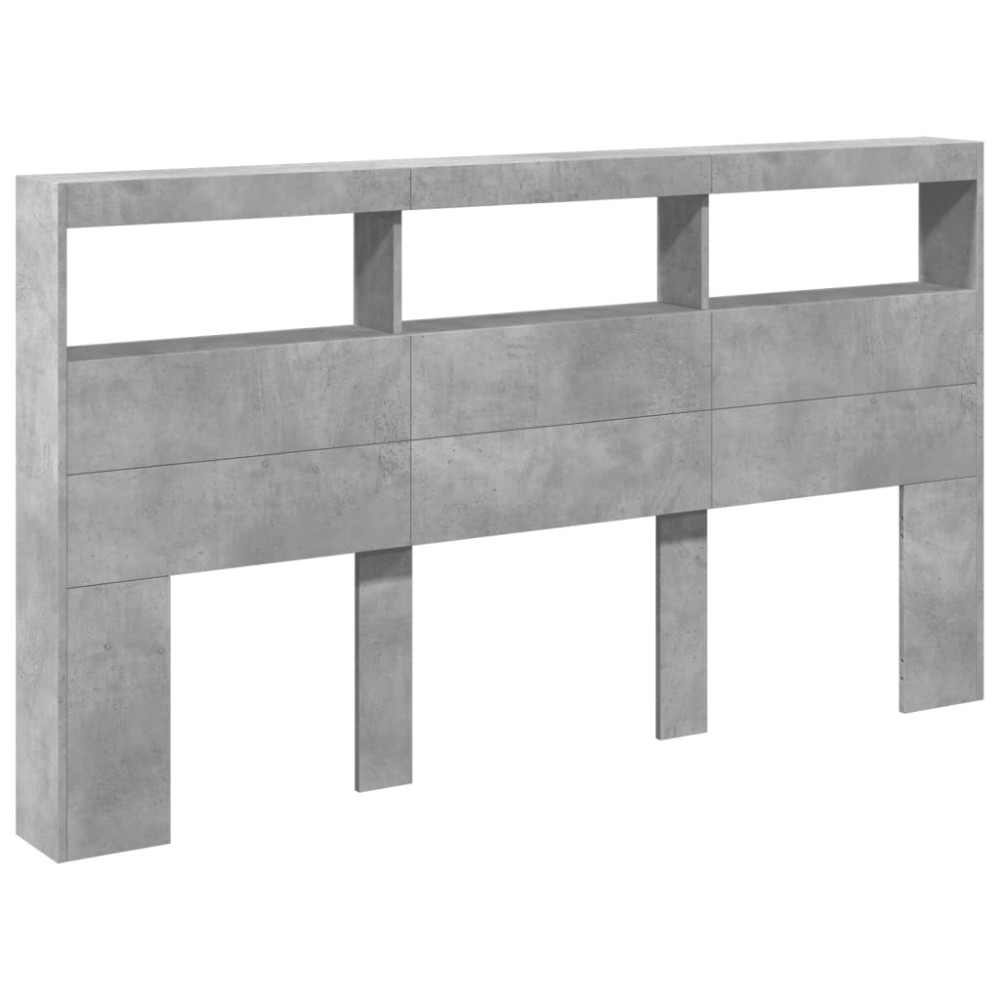 Produktbild för Sänggavel med LED betonggrå 180x17x102 cm