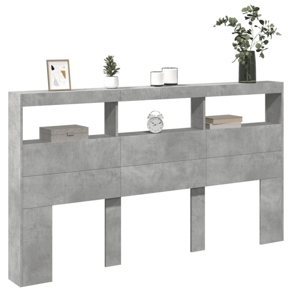 Produktbild för Sänggavel med LED betonggrå 180x17x102 cm