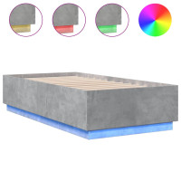Produktbild för Sängram med LEDs betonggrå 75x190 cm konstruerat trä