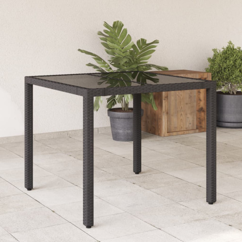 vidaXL Trädgårdsbord med glasskiva svart 90x90x75 cm konstrotting