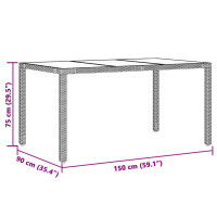 Produktbild för Trädgårdsbord med glasskiva brun 150x90x75 cm konstrotting