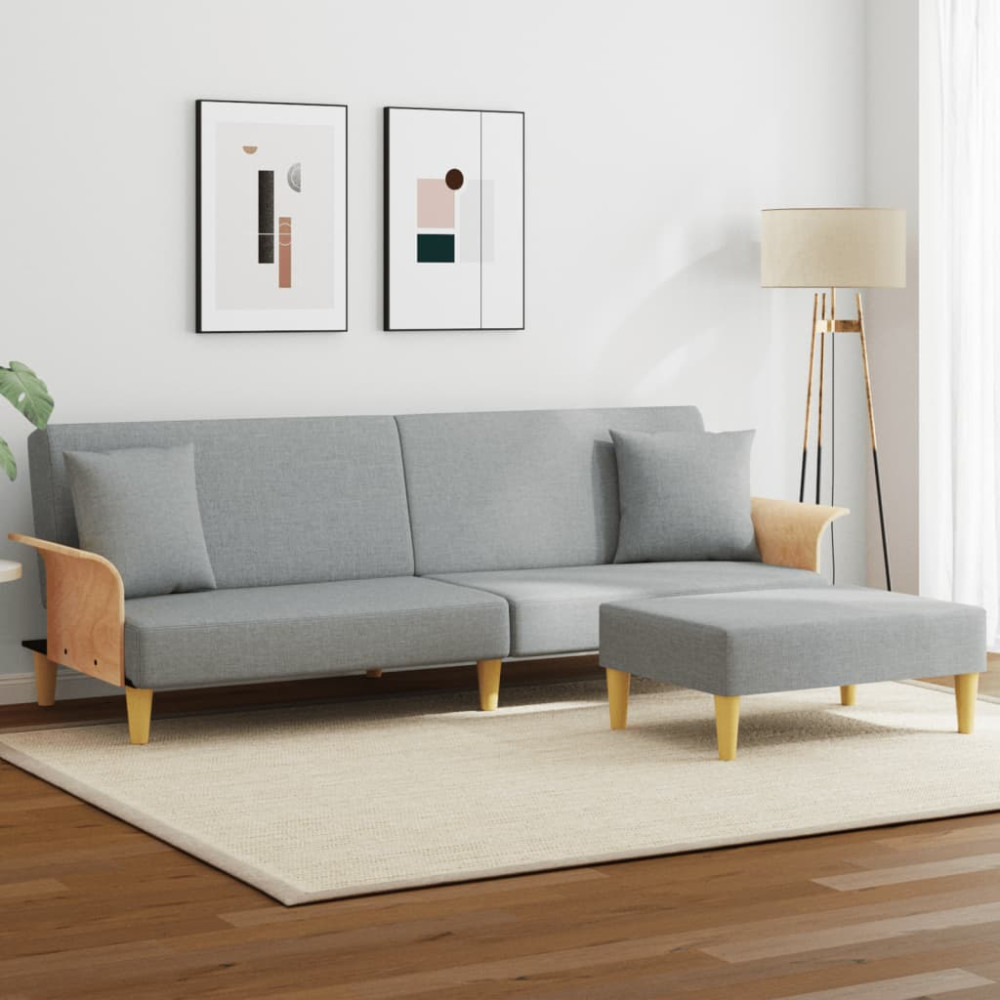 Produktbild för Bäddsoffa 2-sits med kuddar och fotpall ljusgrå sammet