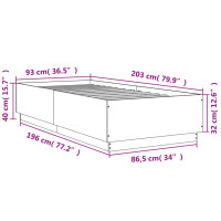 Produktbild för Sängram betonggrå 90x200 cm konstruerad trä