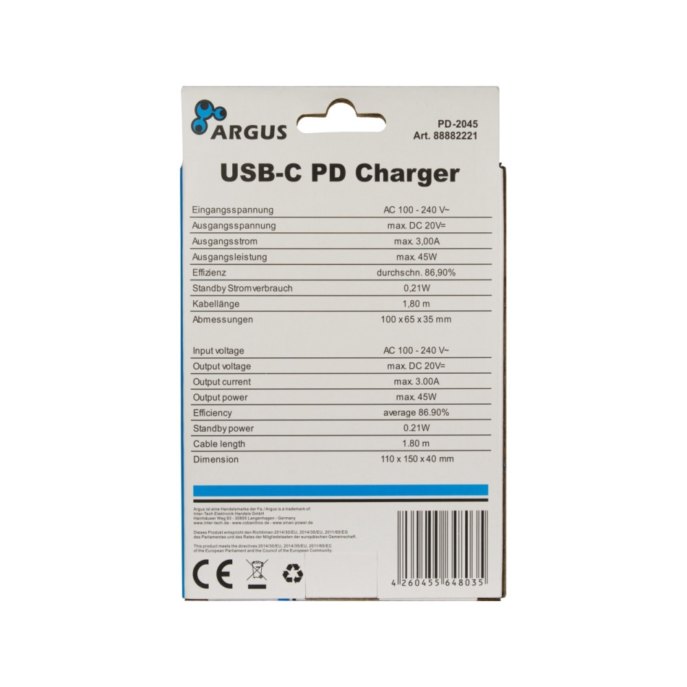 Produktbild för Inter-Tech PD-2045 strömadapter - USB-C - 45 watt