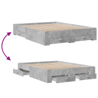 Produktbild för Sängram med lådor betonggrå 140x200 cm konstruerat trä