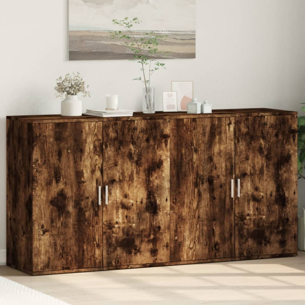 Produktbild för Skänkar 2 st rökfärgad ek 79x38x80 cm konstruerat trä