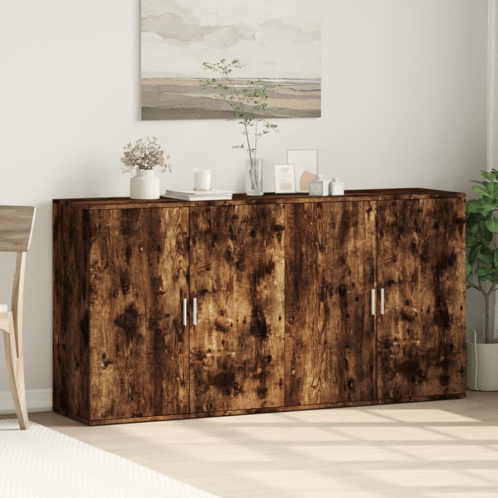 Produktbild för Skänkar 2 st rökfärgad ek 79x38x80 cm konstruerat trä