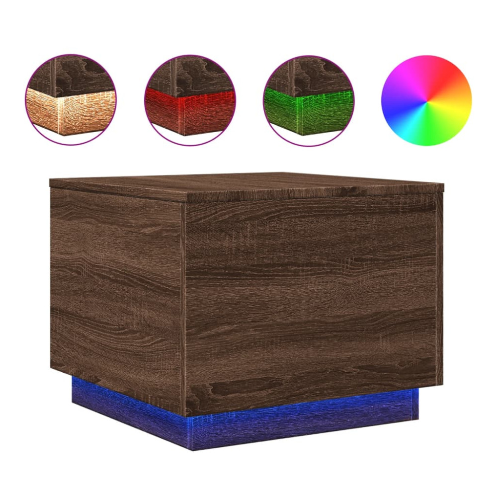 Produktbild för Soffbord med LED brun ek 50x50x40 cm