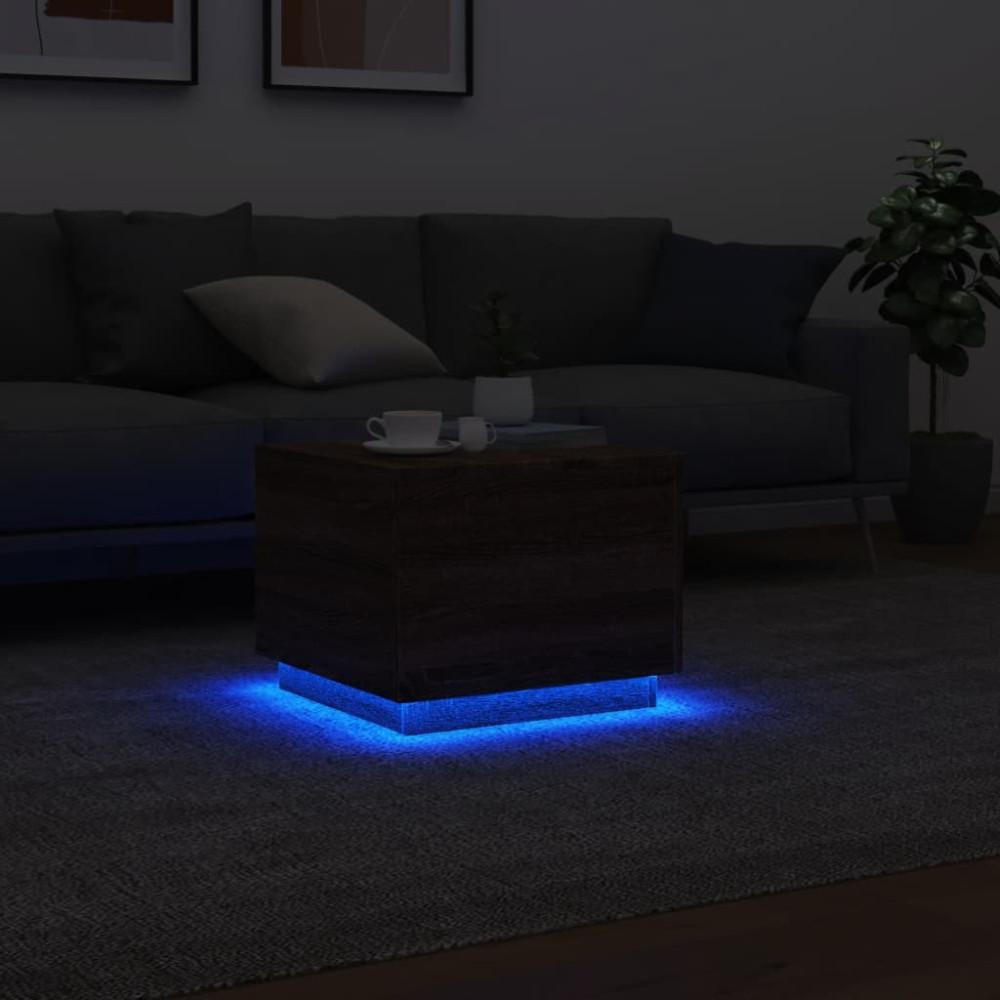Produktbild för Soffbord med LED brun ek 50x50x40 cm