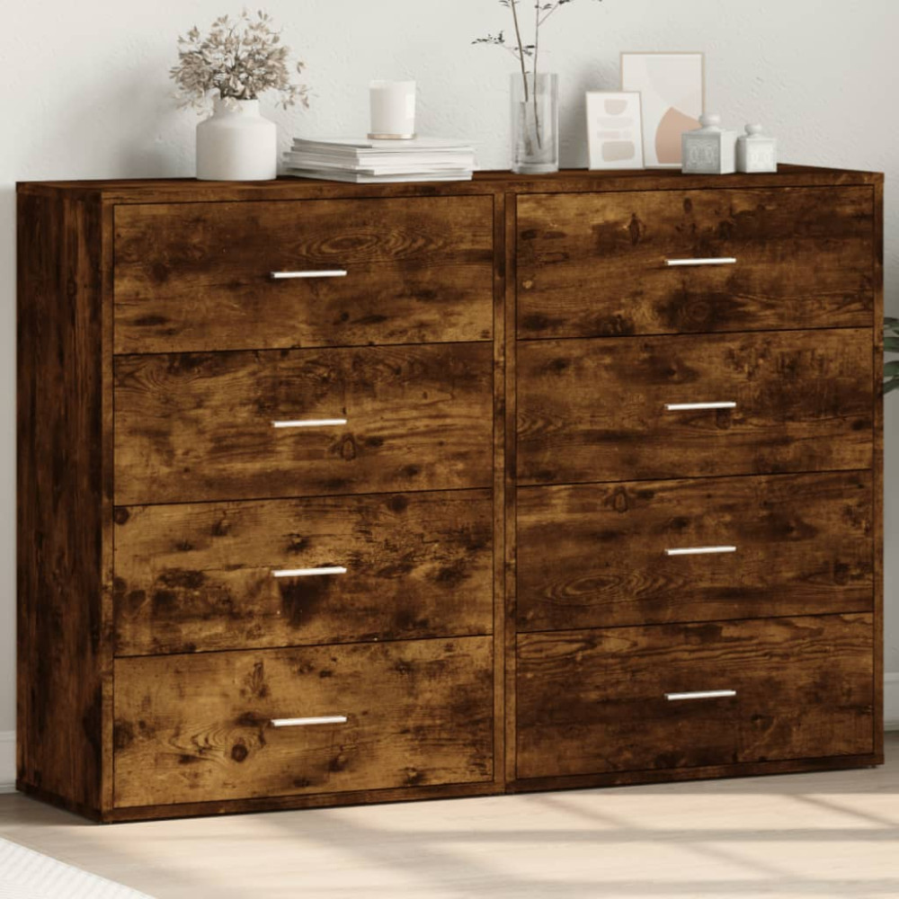 Produktbild för Skänkar 2 st rökfärgad ek 60x31x84 cm konstruerat trä