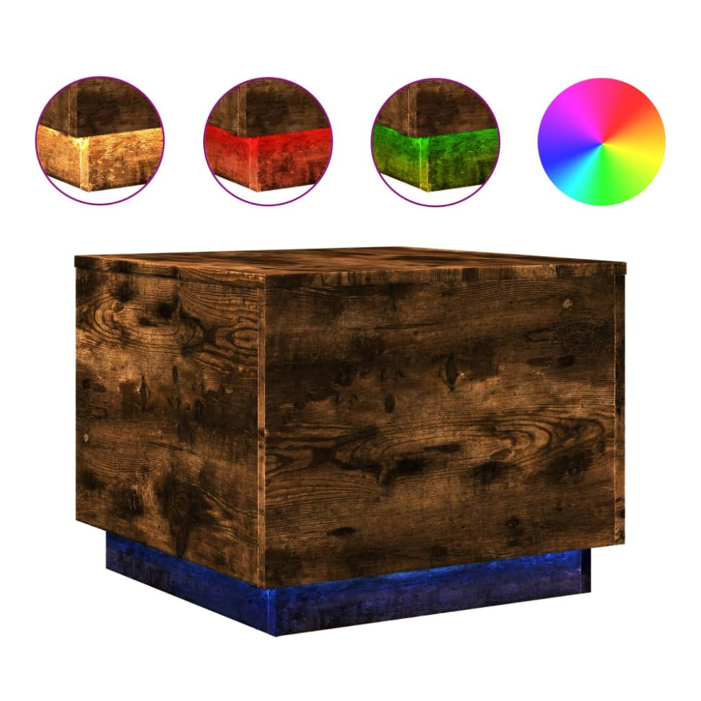 Produktbild för Soffbord med LED rökfärgad ek 50x50x40 cm