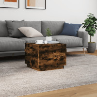 Produktbild för Soffbord med LED rökfärgad ek 50x50x40 cm
