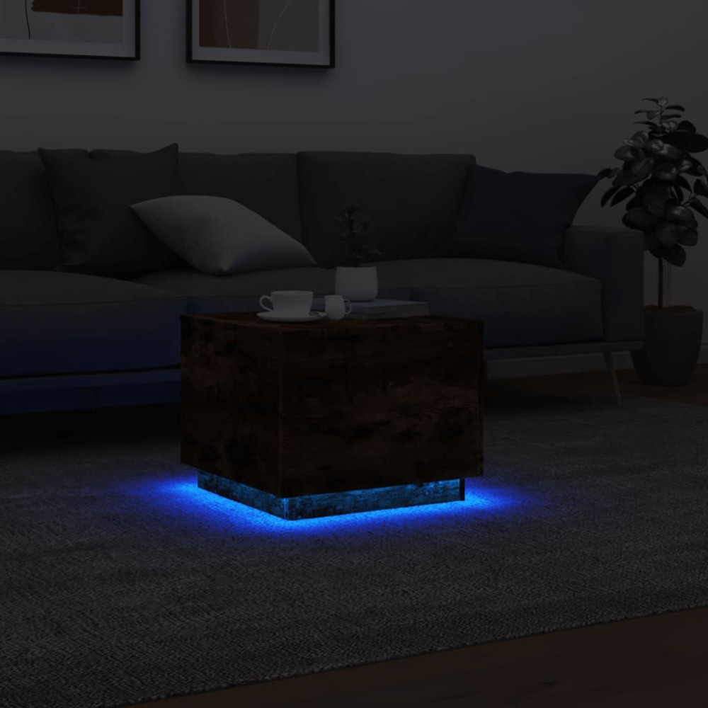 Produktbild för Soffbord med LED rökfärgad ek 50x50x40 cm