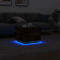 Produktbild för Soffbord med LED rökfärgad ek 50x50x40 cm