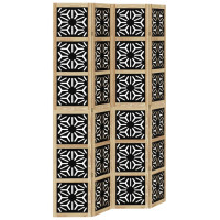 Produktbild för Rumsavdelare 4 paneler brun och svart massivt paulownia
