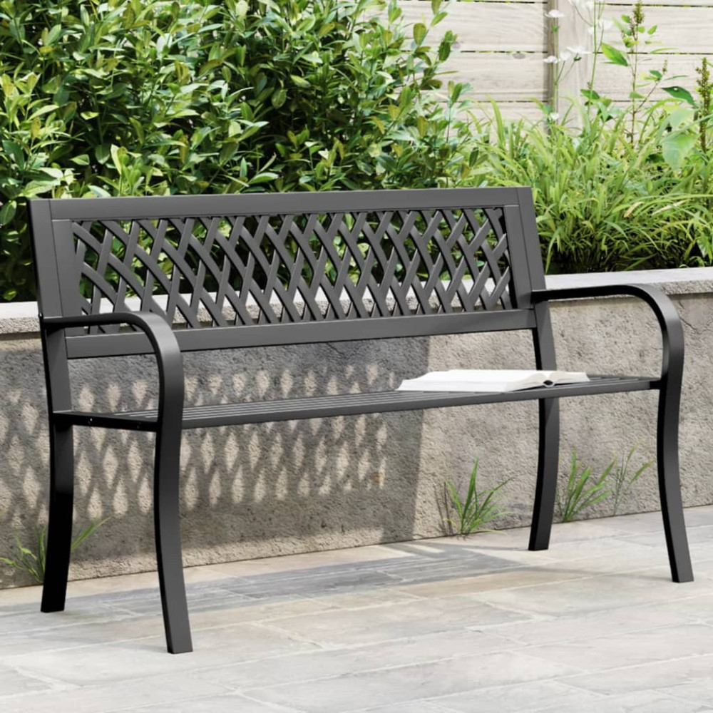 Produktbild för Trädgårdsbänk svart 120 cm stål