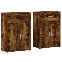 Produktbild för Skänkar 2 st rökfärgad ek 60x30x84 cm konstruerat trä