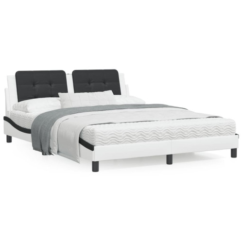 vidaXL Bed with Mattress "Zadar" White and Black 160x200 cm Faux Leather