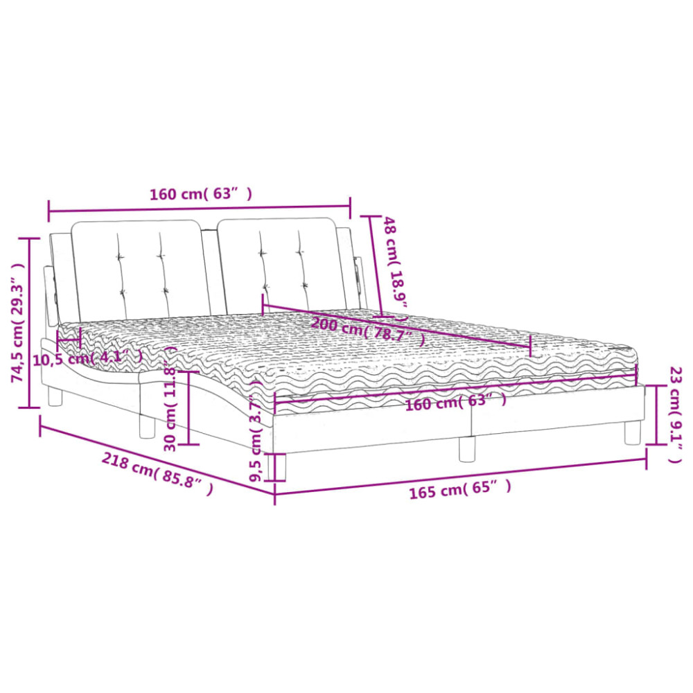 Produktbild för Bed with Mattress "Zadar" White and Black 160x200 cm Faux Leather