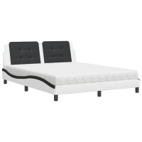 Produktbild för Bed with Mattress "Zadar" White and Black 160x200 cm Faux Leather